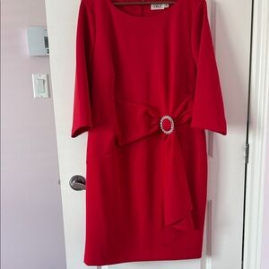 Eliza J Red Long Sleeve Dress with Rhinestone Detail